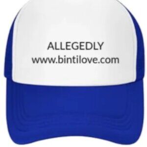 Trucker hat unisex Blue and white with adjustable plastic snaps on the back.